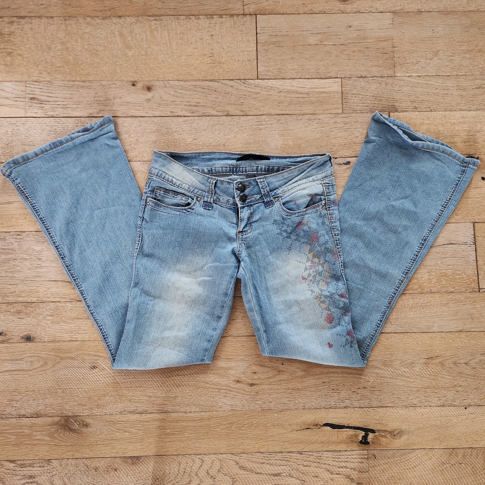 2010 Vintage Low Rise Madonna Material Girl Blue Flare Jeans Indie sleaze